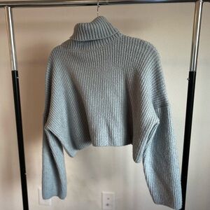 Blue Cropped Turtleneck Sweater